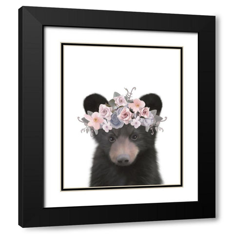 Floral Bear Black Modern Wood Framed Art Print with Double Matting by Straatsma, Leah
