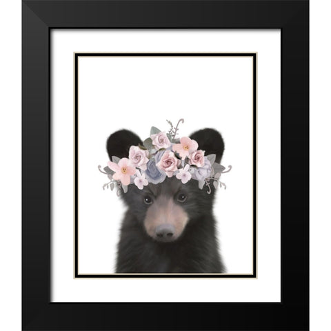 Floral Bear Black Modern Wood Framed Art Print with Double Matting by Straatsma, Leah