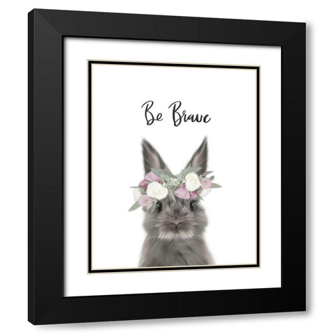Floral Bunny Be Brave Black Modern Wood Framed Art Print with Double Matting by Straatsma, Leah