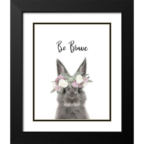 Floral Bunny Be Brave Black Modern Wood Framed Art Print with Double Matting by Straatsma, Leah