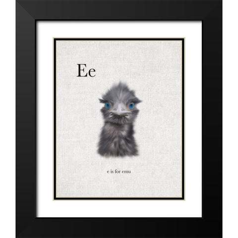 E is for Emu Black Modern Wood Framed Art Print with Double Matting by Straatsma, Leah