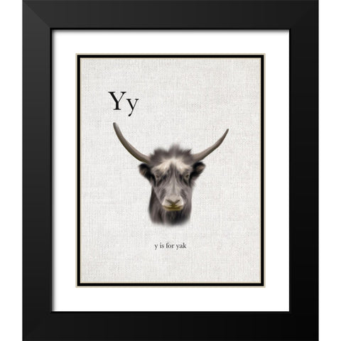 Y is for Yak Black Modern Wood Framed Art Print with Double Matting by Straatsma, Leah