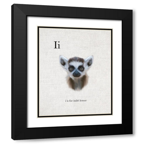I is for Indri Lemur Black Modern Wood Framed Art Print with Double Matting by Straatsma, Leah