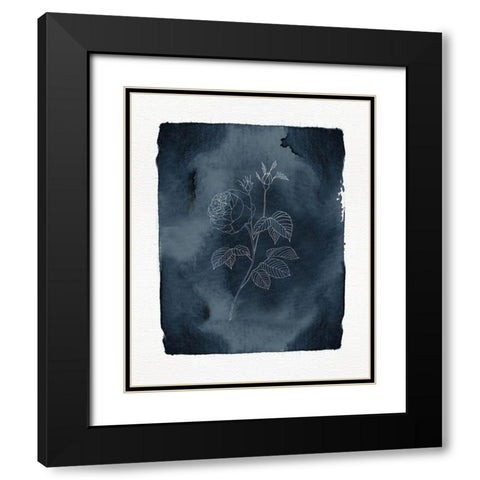 Blue Floral Line Drawing Black Modern Wood Framed Art Print with Double Matting by Straatsma, Leah