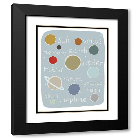 Planets Circles and Stars Black Modern Wood Framed Art Print with Double Matting by Straatsma, Leah