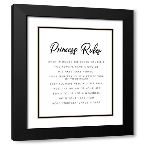 Princess Rules Black White Black Modern Wood Framed Art Print with Double Matting by Straatsma, Leah