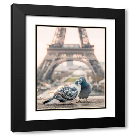 Love Birds in Paris Black Modern Wood Framed Art Print with Double Matting by Straatsma, Leah