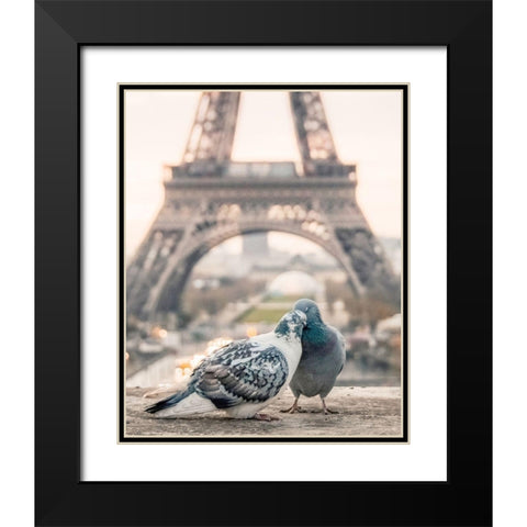 Love Birds in Paris Black Modern Wood Framed Art Print with Double Matting by Straatsma, Leah