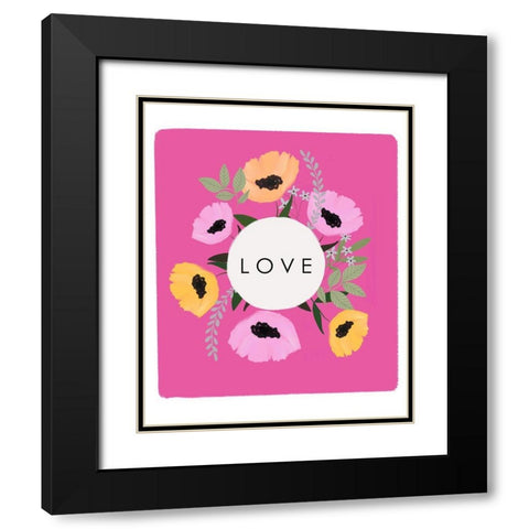 LOVE Florals Hot Pink 1 Black Modern Wood Framed Art Print with Double Matting by Straatsma, Leah