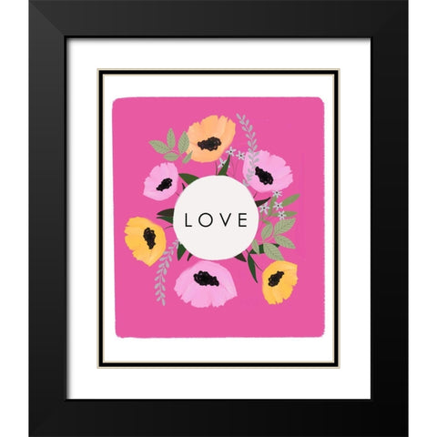 LOVE Florals Hot Pink 1 Black Modern Wood Framed Art Print with Double Matting by Straatsma, Leah