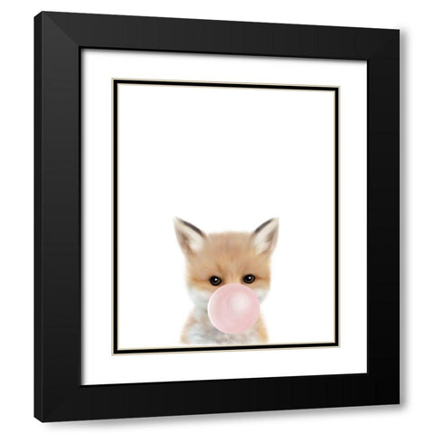 Woodland Fox Bubble Gum Black Modern Wood Framed Art Print with Double Matting by Straatsma, Leah