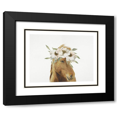 Floral Horse Black Modern Wood Framed Art Print with Double Matting by Straatsma, Leah