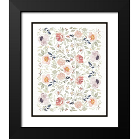 Watercolor Florals Pattern Black Modern Wood Framed Art Print with Double Matting by Straatsma, Leah
