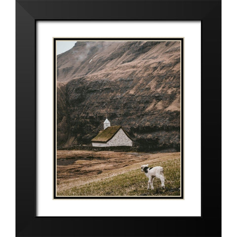 Moody Lanscape with Sheep and Chapel Barn Black Modern Wood Framed Art Print with Double Matting by Straatsma, Leah