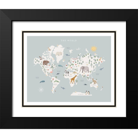 World Map Black Modern Wood Framed Art Print with Double Matting by Straatsma, Leah