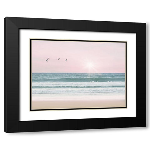 Pinky Beach With Birds Black Modern Wood Framed Art Print with Double Matting by Straatsma, Leah