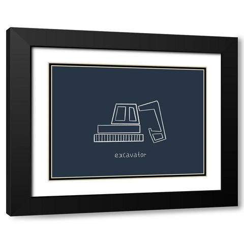 Excavator Navy Black Modern Wood Framed Art Print with Double Matting by Straatsma, Leah