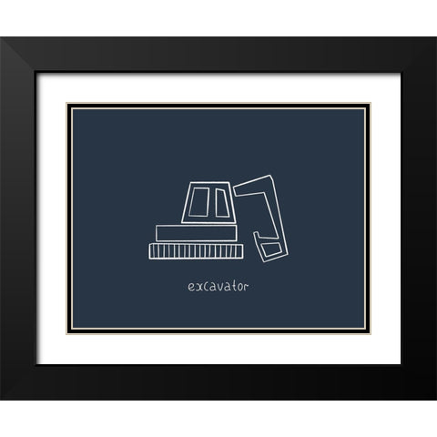 Excavator Navy Black Modern Wood Framed Art Print with Double Matting by Straatsma, Leah