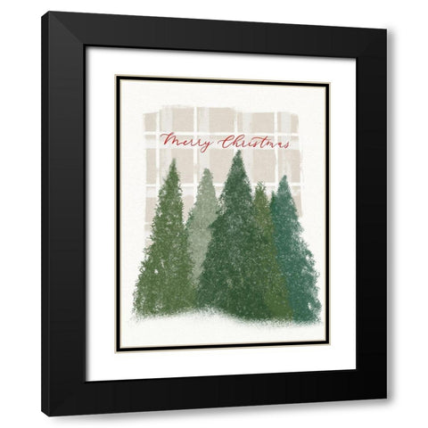 Plaid Trees Merry Christmas Black Modern Wood Framed Art Print with Double Matting by Straatsma, Leah