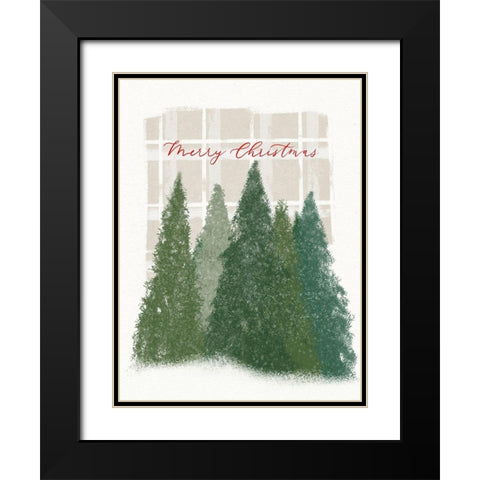Plaid Trees Merry Christmas Black Modern Wood Framed Art Print with Double Matting by Straatsma, Leah