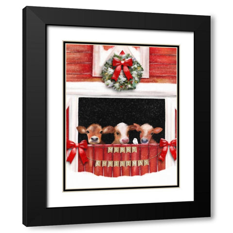 Christmas Cows Black Modern Wood Framed Art Print with Double Matting by Straatsma, Leah