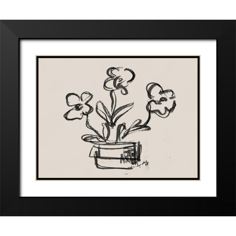 Sketched Peonies in Vase Black Modern Wood Framed Art Print with Double Matting by Straatsma, Leah