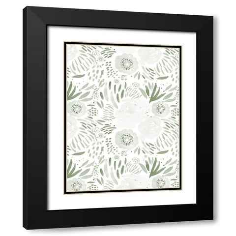 Green Watercolour Florals Black Modern Wood Framed Art Print with Double Matting by Straatsma, Leah