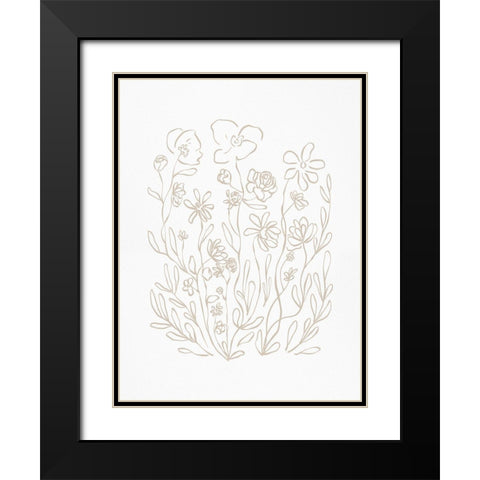 Inky Floral Neutral Black Modern Wood Framed Art Print with Double Matting by Straatsma, Leah