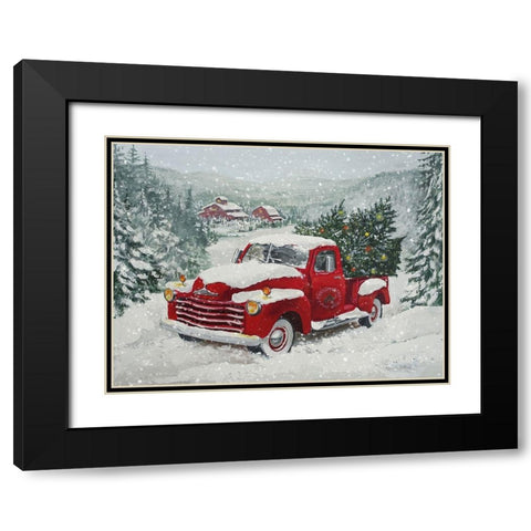 X-Mas Truck Pine Wood Black Modern Wood Framed Art Print with Double Matting by Holzner, Renate