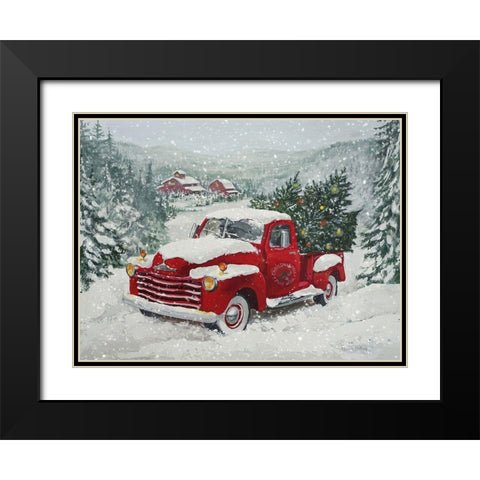 X-Mas Truck Pine Wood Black Modern Wood Framed Art Print with Double Matting by Holzner, Renate