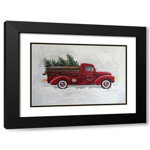 X-Mas Truck Green Hill Black Modern Wood Framed Art Print with Double Matting by Holzner, Renate