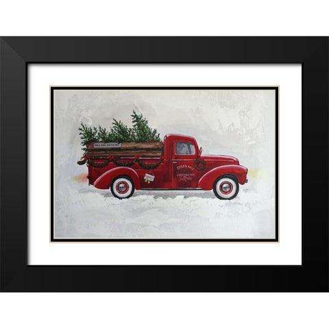 X-Mas Truck Green Hill Black Modern Wood Framed Art Print with Double Matting by Holzner, Renate