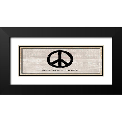 Peace Begins With A Smile Black Modern Wood Framed Art Print with Double Matting by May