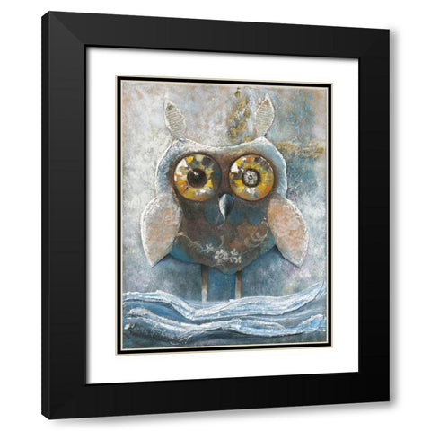 Wide Eyed Owl 82560 Black Modern Wood Framed Art Print with Double Matting by May