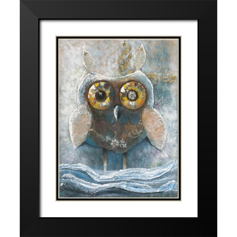 Wide Eyed Owl 82560 Black Modern Wood Framed Art Print with Double Matting by May