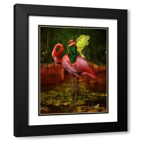 Flamingo Fairy 82390 Black Modern Wood Framed Art Print with Double Matting by May