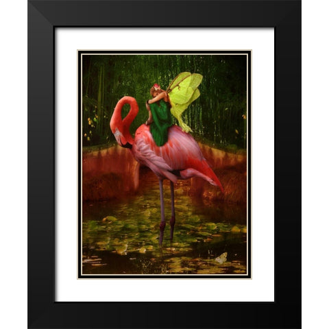 Flamingo Fairy 82390 Black Modern Wood Framed Art Print with Double Matting by May