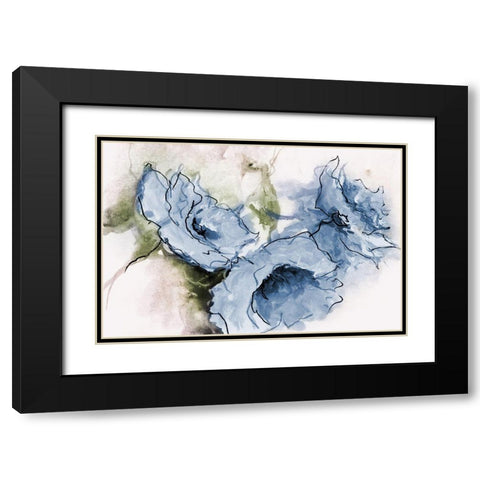 Animated Blue Flora Black Modern Wood Framed Art Print with Double Matting by May