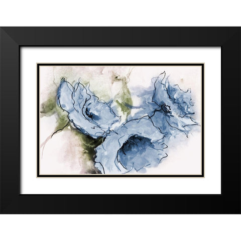 Animated Blue Flora Black Modern Wood Framed Art Print with Double Matting by May
