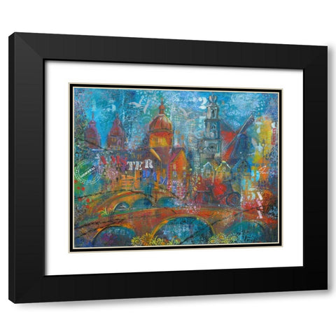 City Bridge Black Modern Wood Framed Art Print with Double Matting by May