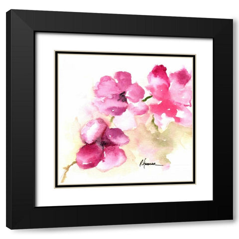 Pink Posies Black Modern Wood Framed Art Print with Double Matting by May