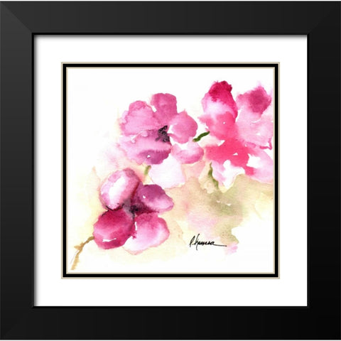 Pink Posies Black Modern Wood Framed Art Print with Double Matting by May
