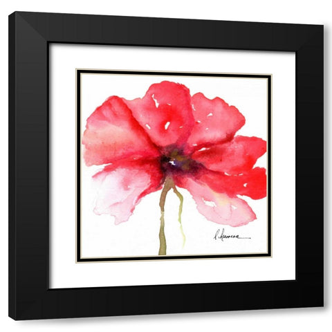 Floral in Red Black Modern Wood Framed Art Print with Double Matting by May
