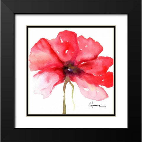 Floral in Red Black Modern Wood Framed Art Print with Double Matting by May