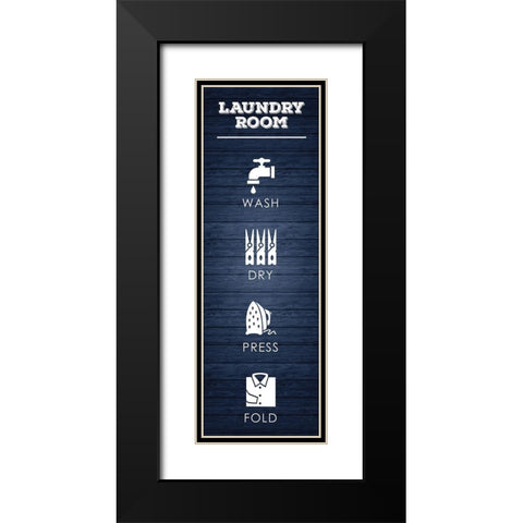 Laundry Navy Wood 1 Black Modern Wood Framed Art Print with Double Matting by Hogan, Melody