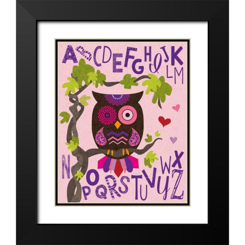 Owl Set Numlet Pinks 1 Black Modern Wood Framed Art Print with Double Matting by Hogan, Melody