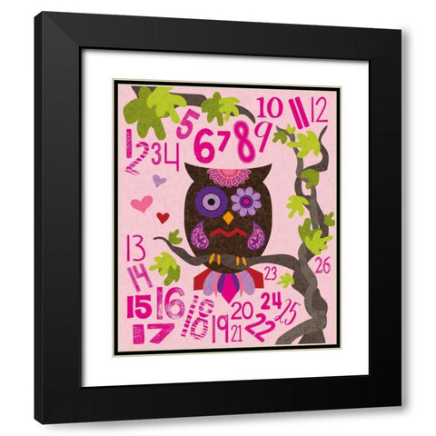 Owl Set Numlet Pinks 2 Black Modern Wood Framed Art Print with Double Matting by Hogan, Melody