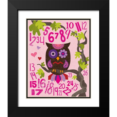 Owl Set Numlet Pinks 2 Black Modern Wood Framed Art Print with Double Matting by Hogan, Melody