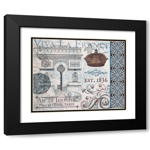 Paris Pair Rect Blue Brown 1 Black Modern Wood Framed Art Print with Double Matting by Hogan, Melody
