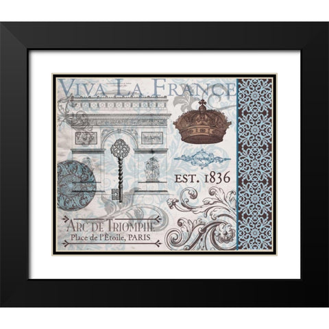 Paris Pair Rect Blue Brown 1 Black Modern Wood Framed Art Print with Double Matting by Hogan, Melody